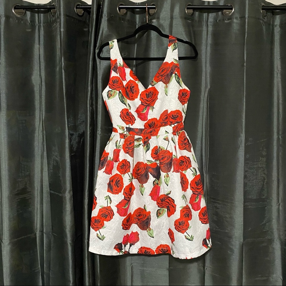 Red Roses White Cocktail dress size Small